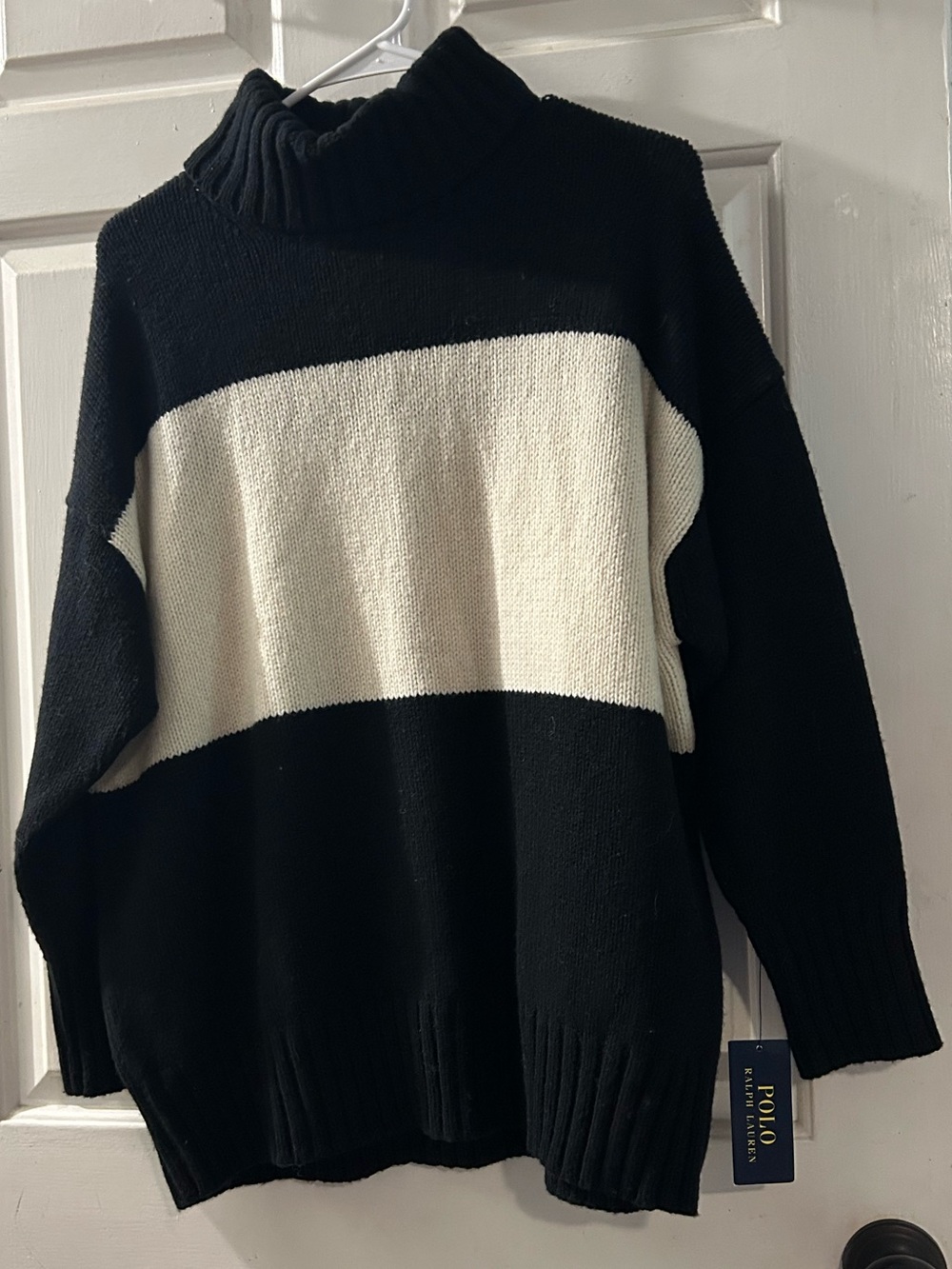 Polo by Ralph Lauren Black & Cream Stripe Turtleneck Sweater